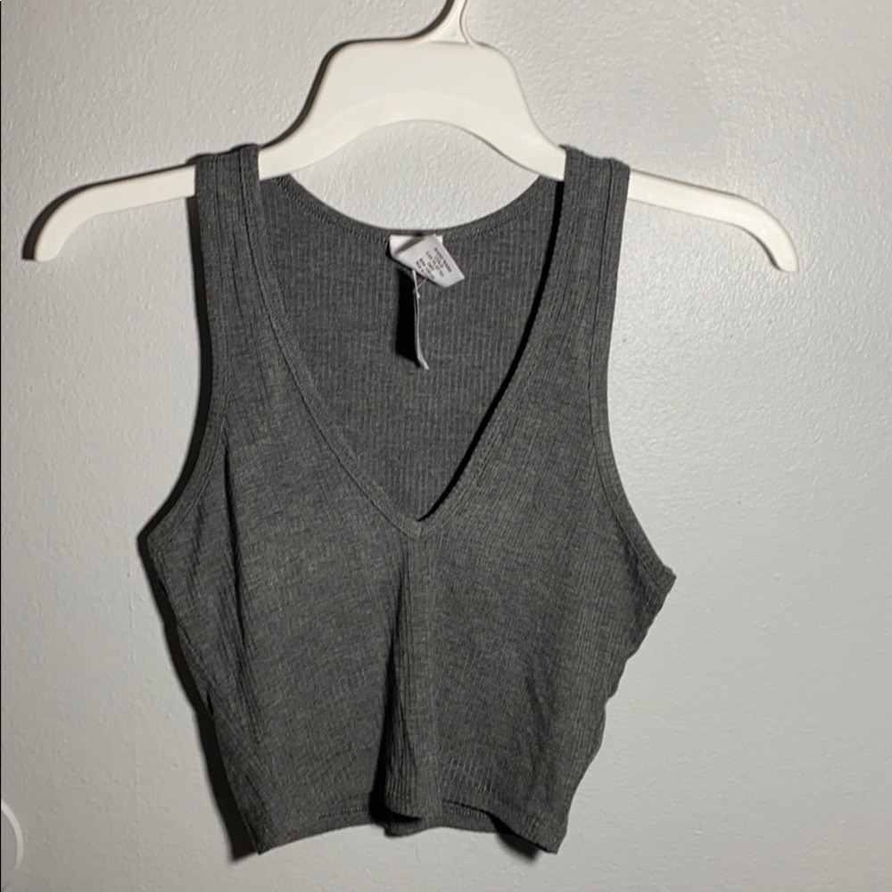 Grey cropped low cut tank top